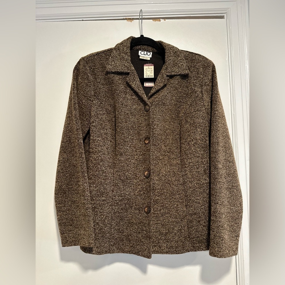 VTG 90’s NWT Women Sz:S Filene’s Clio Brown Speckled Single Breast Button Blazer